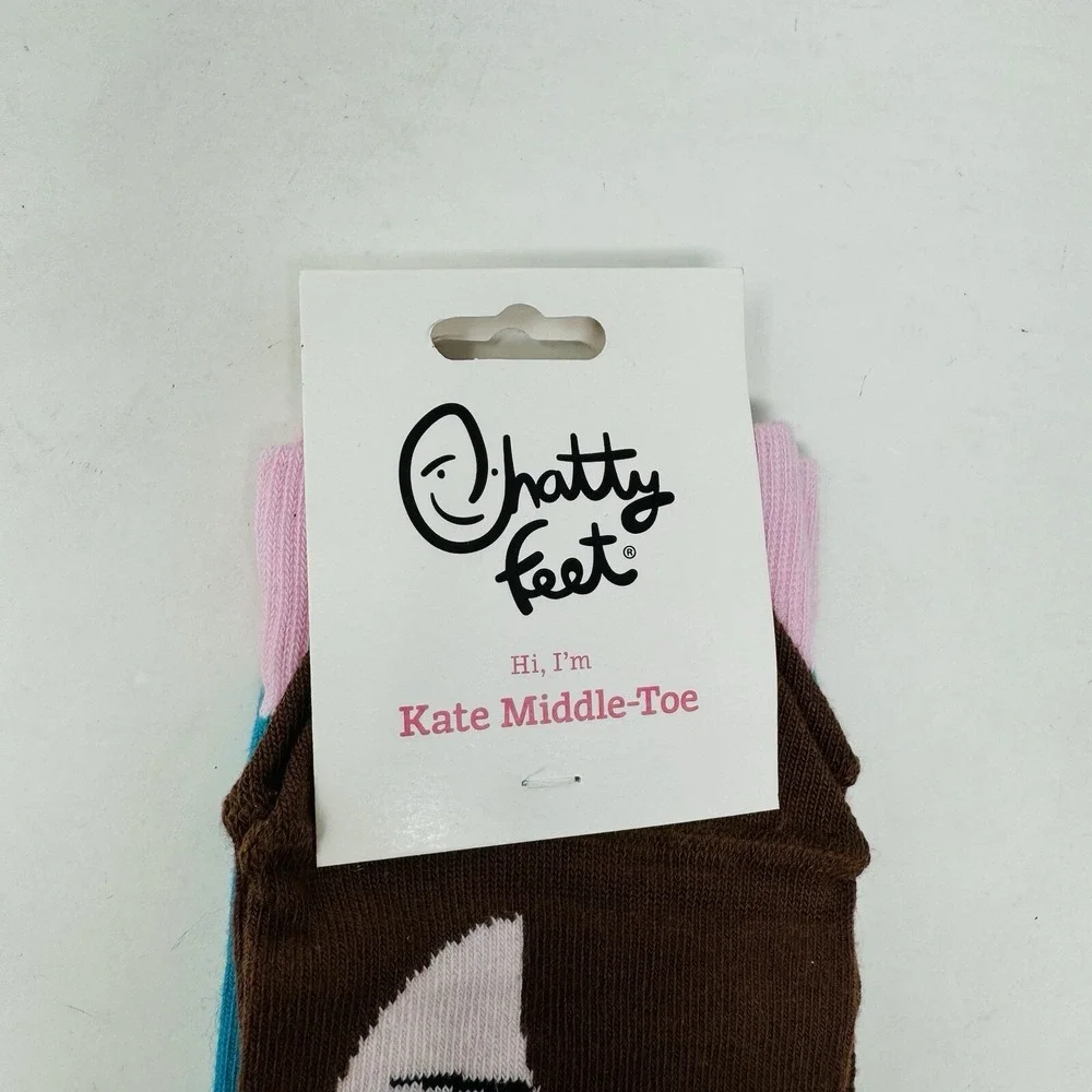 British Royals‎ Chatty Feet Kate Middle-Toe Socks Sz 5.5 - 9.5 M Brown, Blue NWT